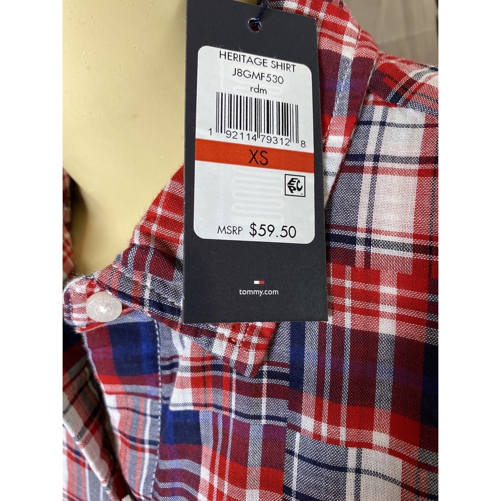 Tommy Hilfiger Shirt Women XS Heritage Top Patchwork L/S Button Front Flag NWT - Picture 3 of 9